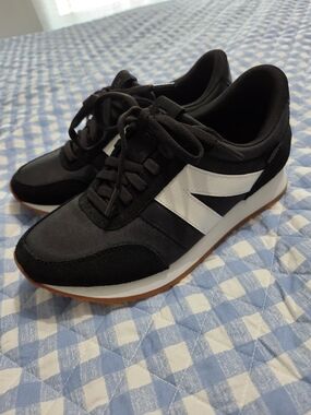 Women's Black and White Retro Trainer Sneakers